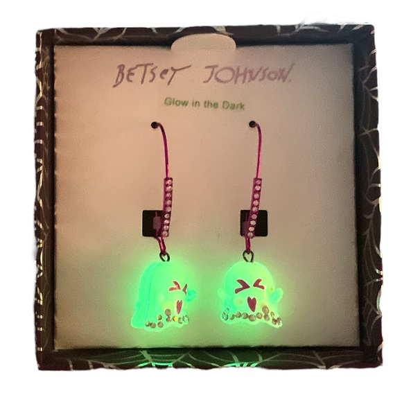 Betsey Johnson Ghost Glow in the Dark Dangle Earrings White Pink - Picture 3 of 7